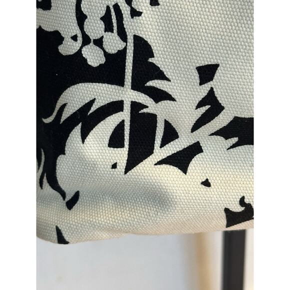 Banana Republic Bamboo Handle Black & Cream Canvas Top Handle Handbag - Picture 6 of 16